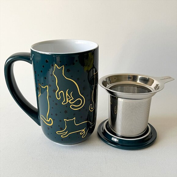 DAVIDs TEA Nordic Cat Lovers Starry Night Color Changing Mug Infuser Lid 16oz - Picture 5 of 7
